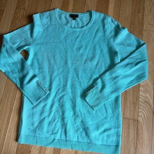 100% CASHMERE Talbots Small Button Cashmere Sweater Blue Green Winter Knit Coat